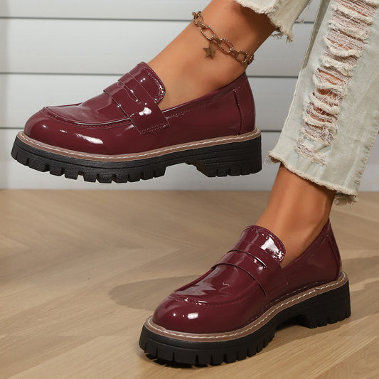 Ines Jerrold | Burgundy Patent Chunky Sole Loafers For Women