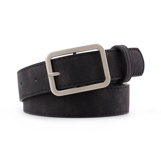 Faux Suede Square Buckle Belt - Black