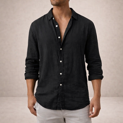 Ethan Brown | Grey Linen Look Button Down Shirt For Men