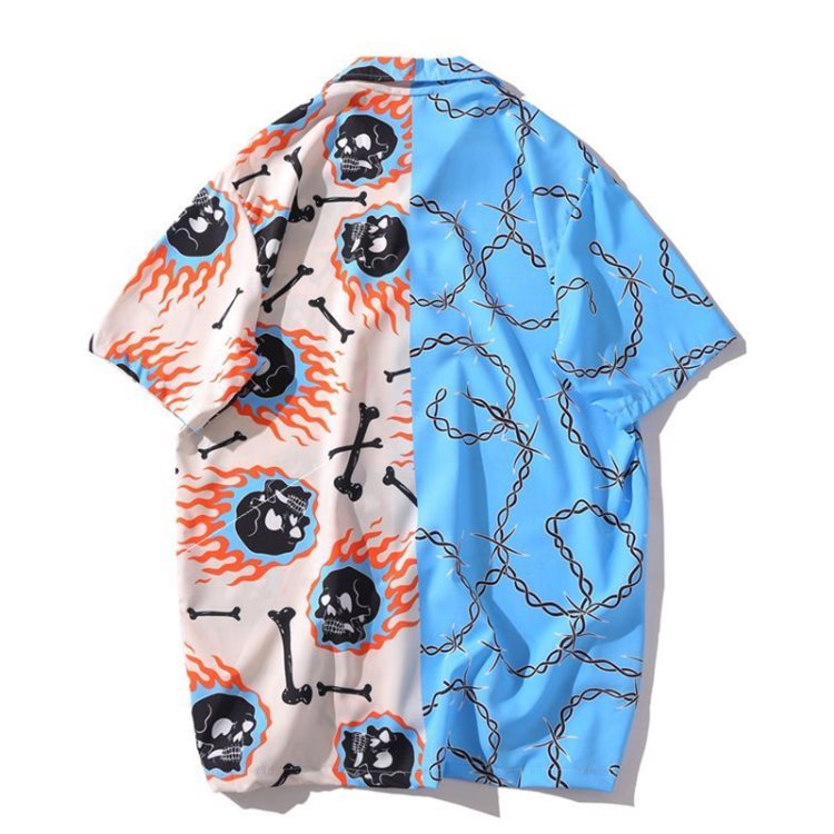 Bram Jardine | Skull And Flame Print Beach Shirt For Men