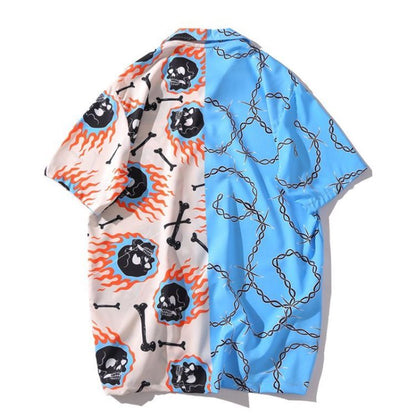 Bram Jardine | Skull And Flame Print Beach Shirt For Men