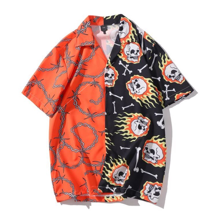 Bram Jardine | Skull And Flame Print Beach Shirt For Men