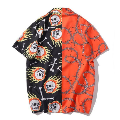 Bram Jardine | Skull And Flame Print Beach Shirt For Men