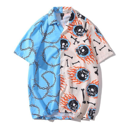 Bram Jardine | Skull And Flame Print Beach Shirt For Men