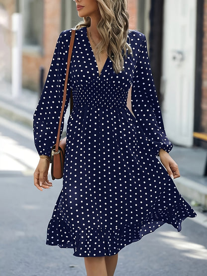 Beatrix Lawson | Polka Dot Midi Dress With Puff Sleeves For Women