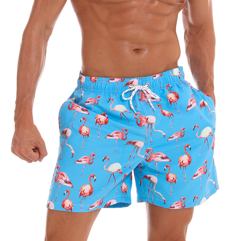 Roland Thackray | Black Flamingo Print Swim Shorts For Men