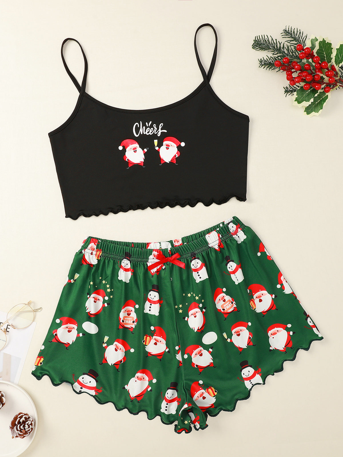 Snowy Cheer | Santa Print Christmas Pyjamas For Women