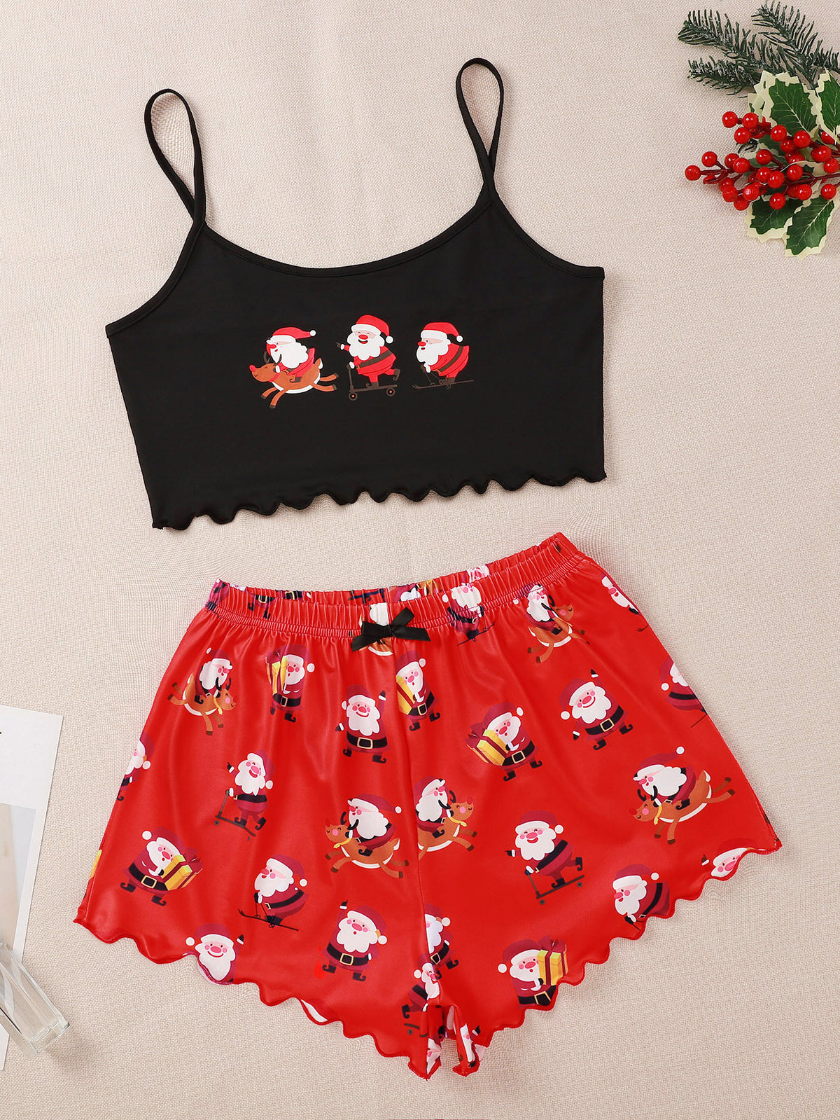 Snowy Cheer | Santa Print Christmas Pyjamas For Women