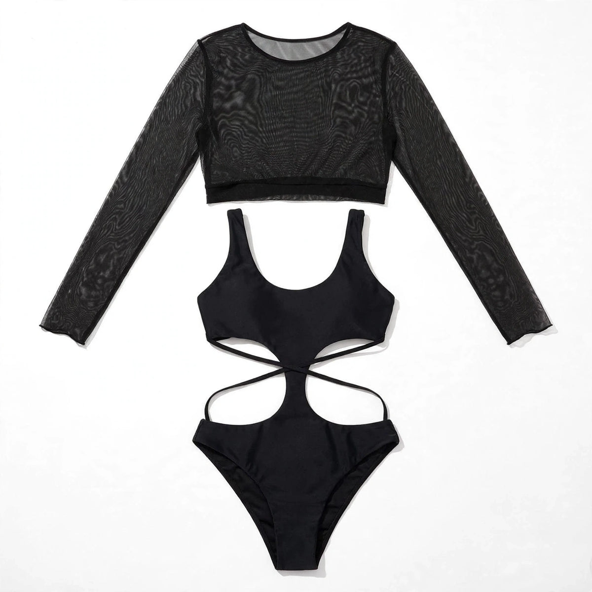 Rhian Marchbank | Black Long Sleeve Cut Out Swimsuit For Women
