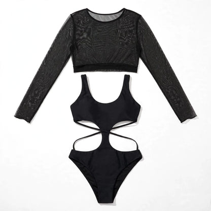 Rhian Marchbank | Black Long Sleeve Cut Out Swimsuit For Women