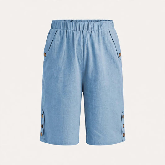 Greer Pendlebury | Light Blue Linen Look Bermuda Shorts For Women