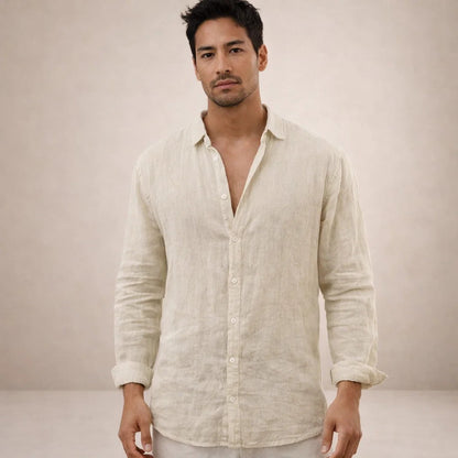 Ethan Brown | Grey Linen Look Button Down Shirt For Men