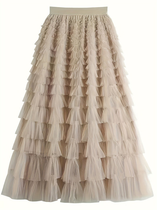 Nadia Ferrensby | Green Tiered Tulle Midi Skirt For Women