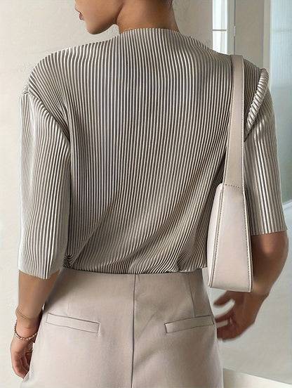 Annabelle Winslow | Pleated Satin Blouse With Mock Neck For Women