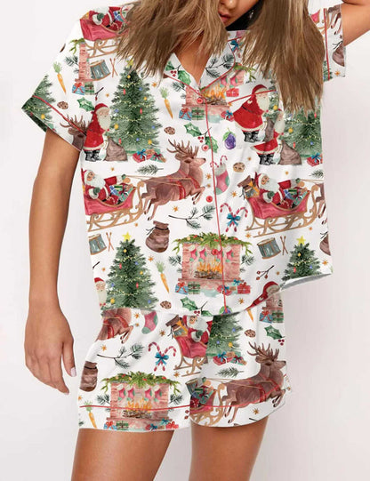Jolly Night | Satin Santa Print Christmas Pyjamas For Women