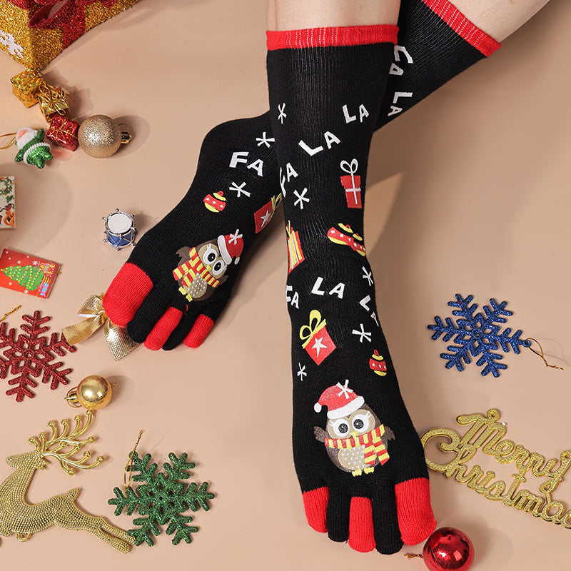 Frost Cheer | Red Santa Print Christmas Socks For Women