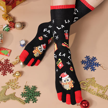 Frost Cheer | Red Santa Print Christmas Socks For Women