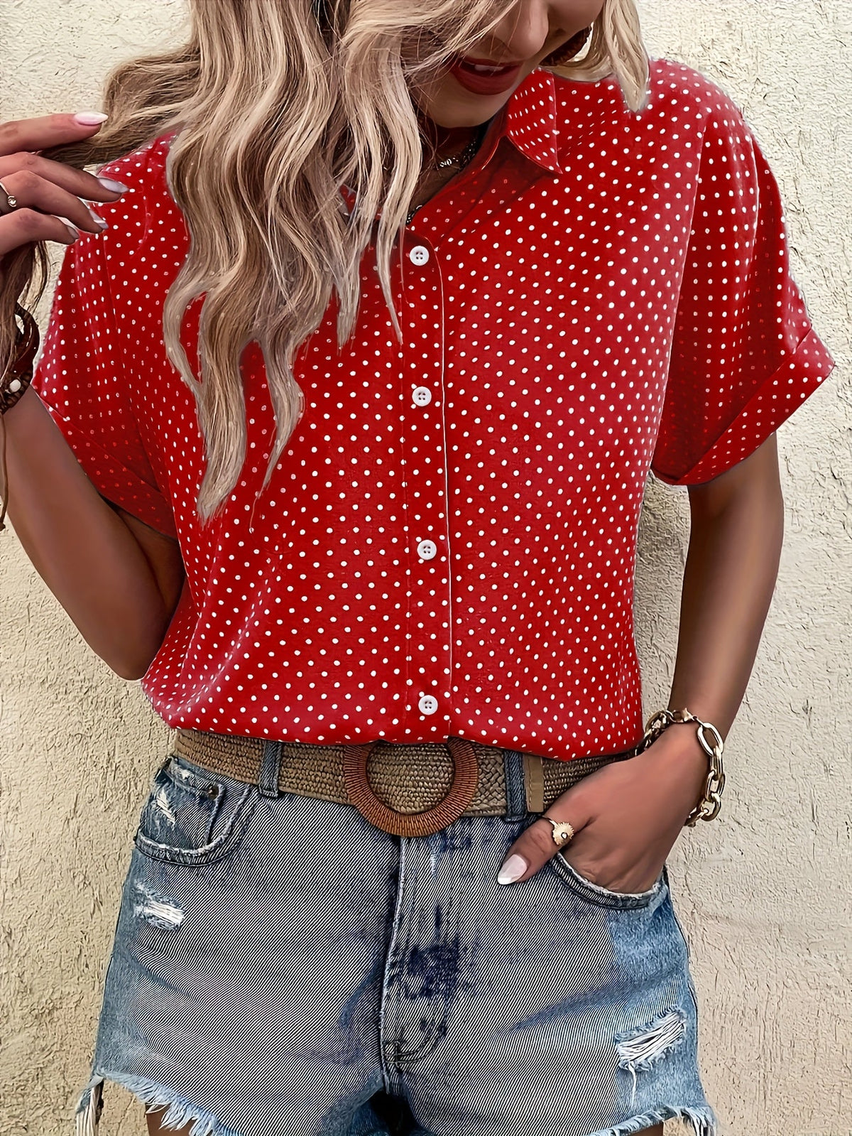 Tegan Ashworth | Polka Dot Button Blouse With Relaxed Fit For Women