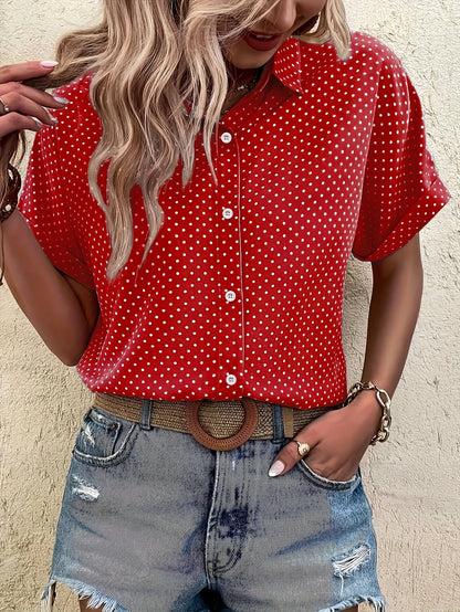 Tegan Ashworth | Polka Dot Button Blouse With Relaxed Fit For Women