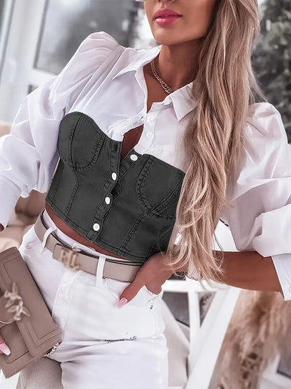 Bridget Sutherland | Denim Corset Crop Top For Women