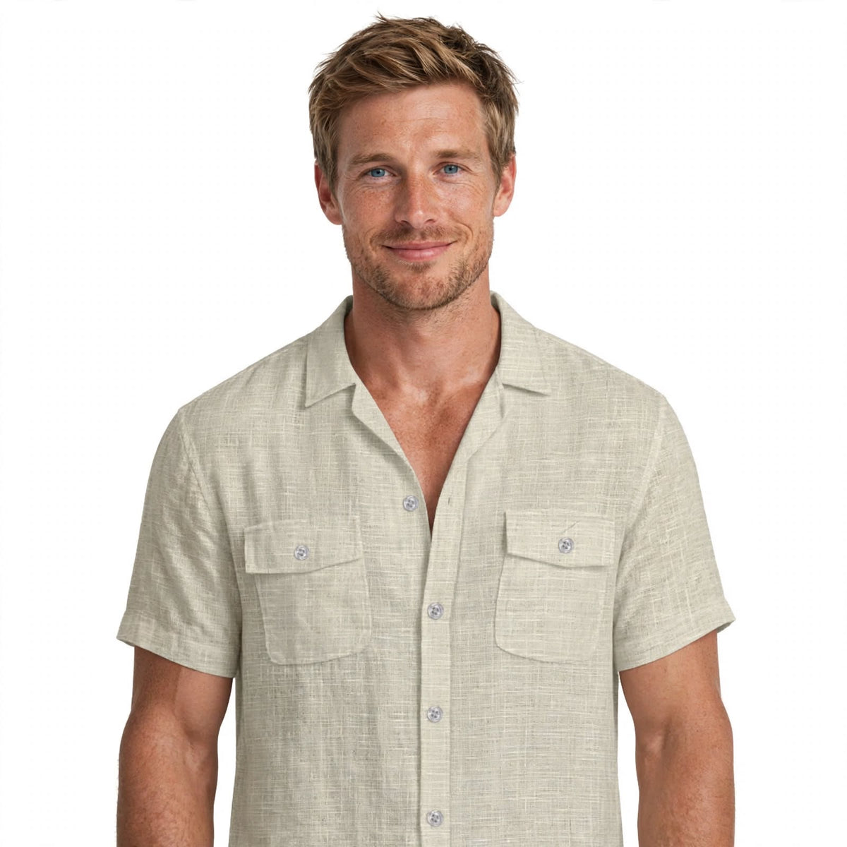 Ignatius Padley | Linen Look Camp Collar Shirt For Men