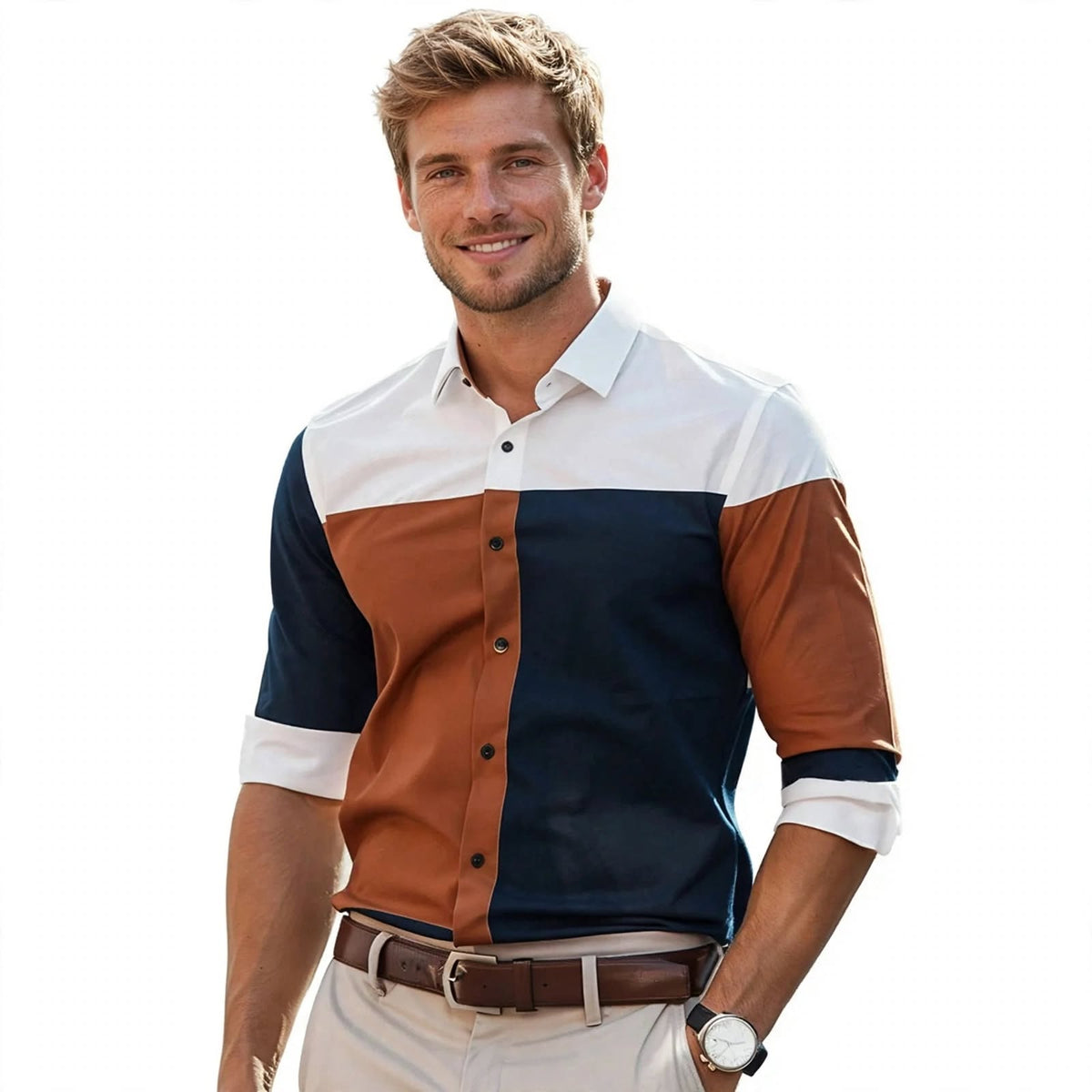 Hamlin Ormsby | Colourblock Long Sleeve Shirt For Men
