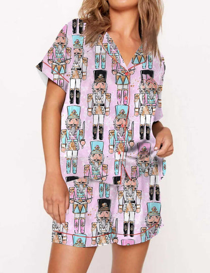Jolly Night | Satin Santa Print Christmas Pyjamas For Women