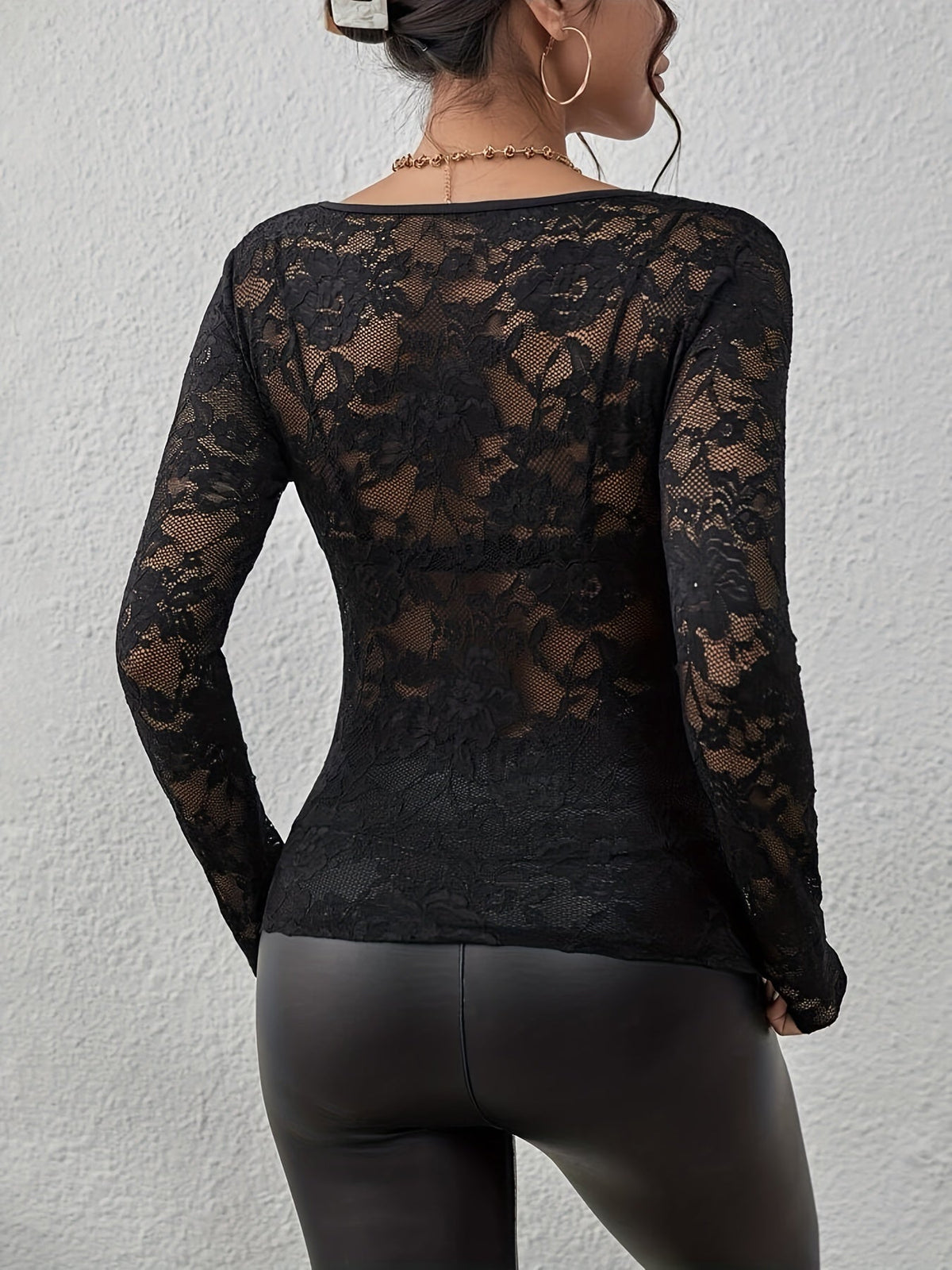 Vivienne Blackwood | Lace Blouse With Scalloped V-Neck For Women