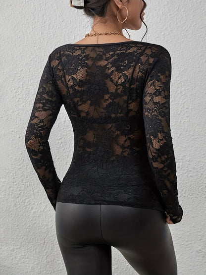 Vivienne Blackwood | Lace Blouse With Scalloped V-Neck For Women