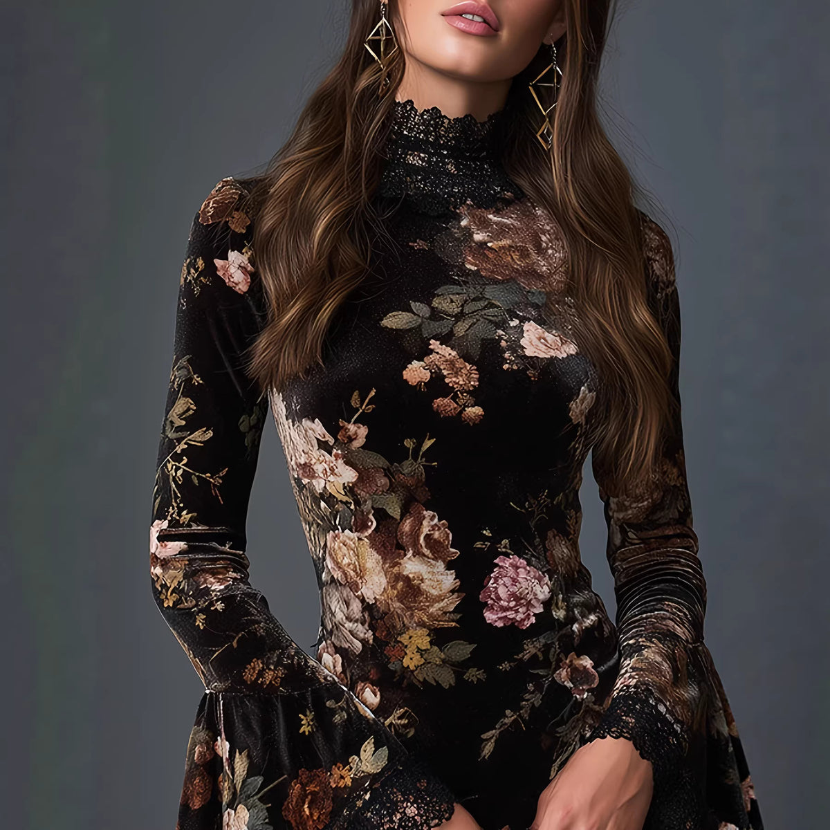 Freya Sullivan | Floral Cocktail Dress With Lace Trim For Women