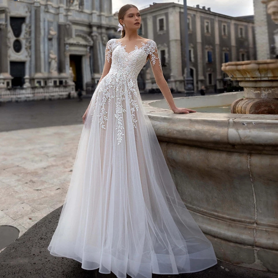 Phoebe Sinclair | Lace Tulle A-Line Wedding Gown For Women