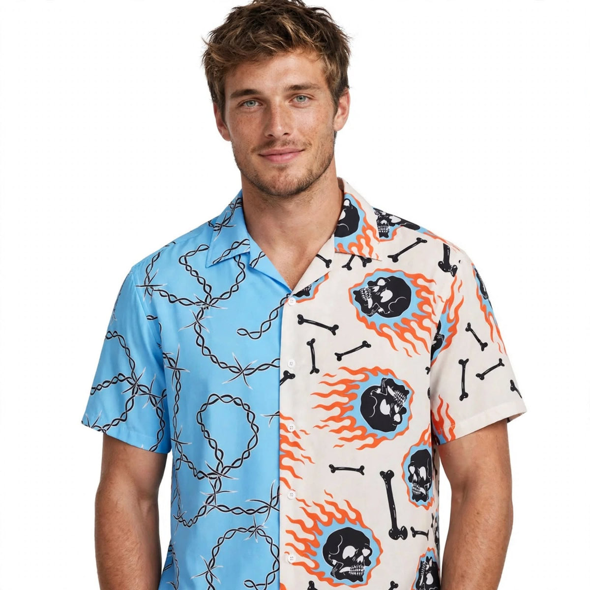 Bram Jardine | Skull And Flame Print Beach Shirt For Men