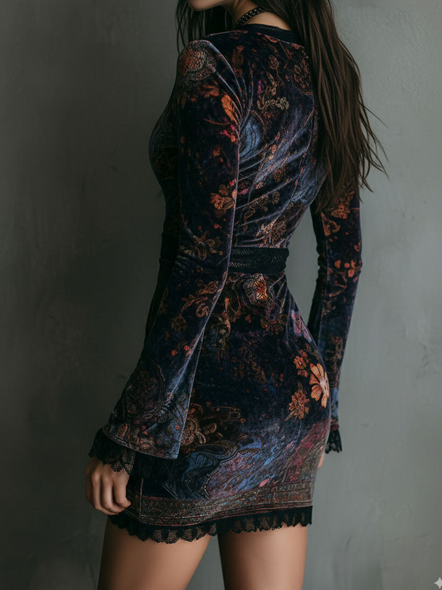 Bridie Lockhart | Velvet Bodycon Mini Dress With Lace Trim