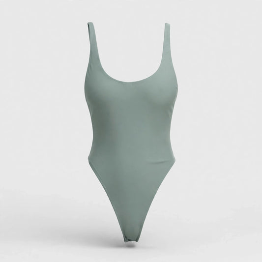 Clove Elmsworth | Black Scoop Neck High Leg Swimsuit For Women