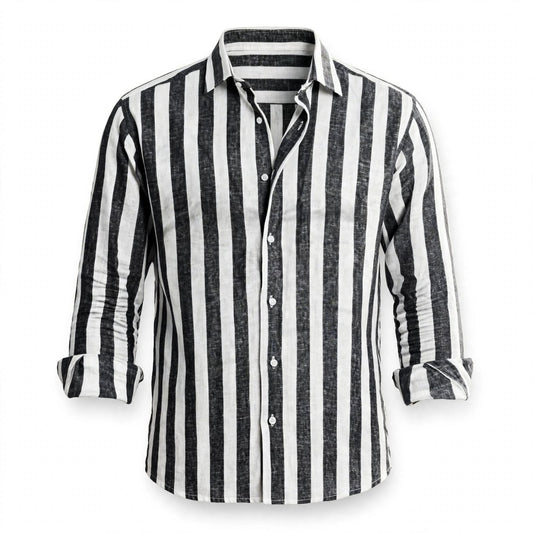 Tate Rowntree | Black And White Striped Long Sleeve Shirt For Men