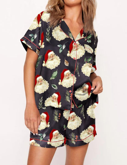 Jolly Night | Satin Santa Print Christmas Pyjamas For Women