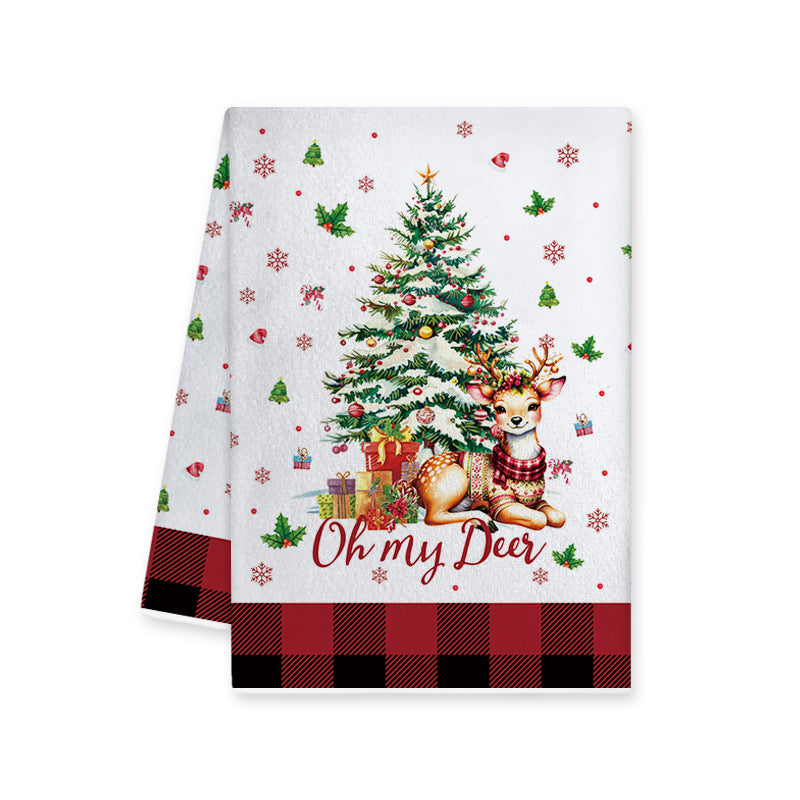 Holly Sprig | Red Buffalo Plaid Trim Christmas Kitchen Towel Unisex