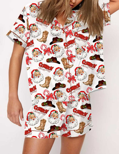 Jolly Night | Satin Santa Print Christmas Pyjamas For Women