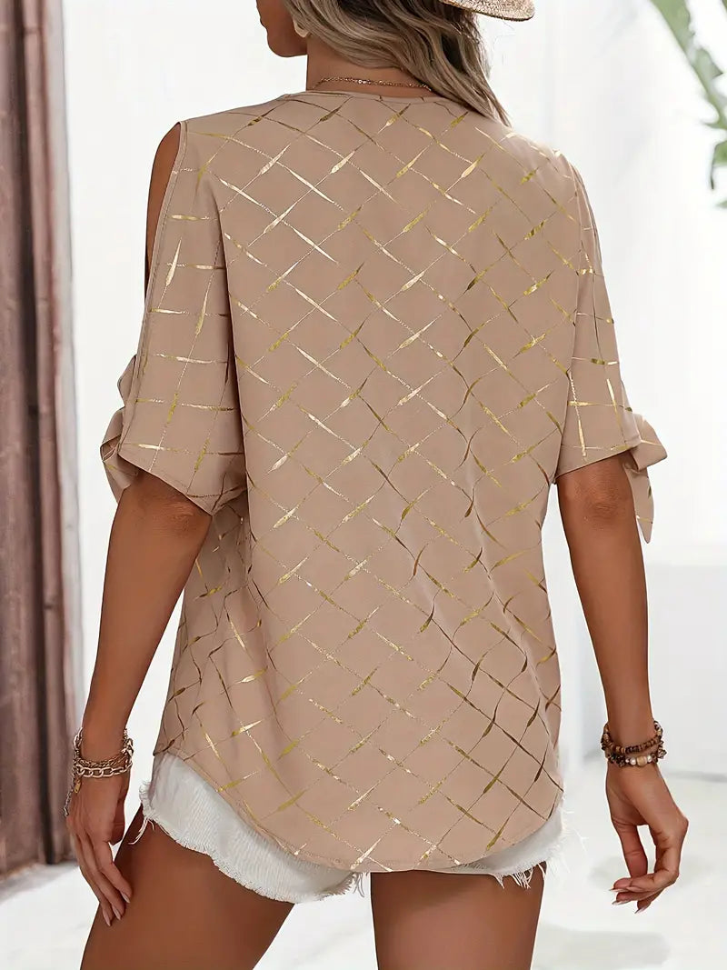 Nora Ashworth | Cold-Shoulder Metallic Print Blouse For Women