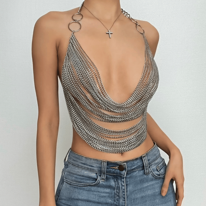 Josephine Winters | Draped Metal Chain Crop Top For Women
