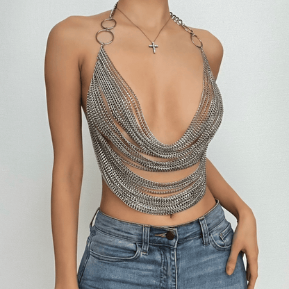 Josephine Winters | Draped Metal Chain Crop Top For Women