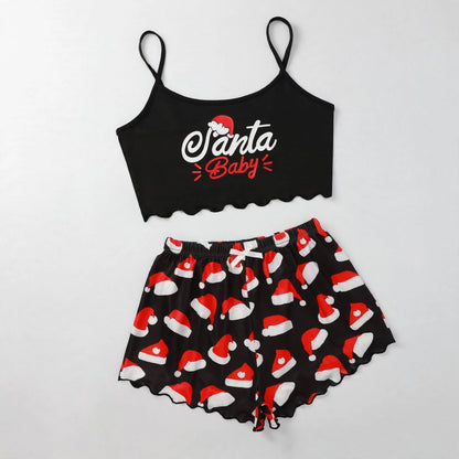 Mistletoe Kiss | Black Santa Baby Print Christmas Pyjamas For Women