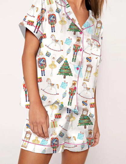 Jolly Night | Satin Santa Print Christmas Pyjamas For Women