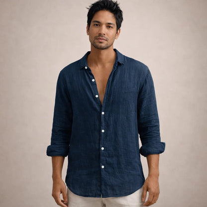 Ethan Brown | Grey Linen Look Button Down Shirt For Men