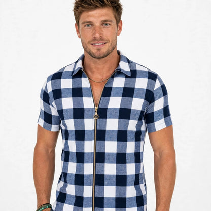 Linus Ashby | Check Zip Polo Shirt For Men