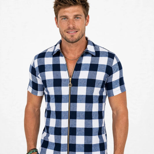 Linus Ashby | Check Zip Polo Shirt For Men