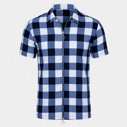Linus Ashby | Check Zip Polo Shirt For Men