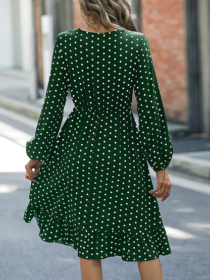 Beatrix Lawson | Polka Dot Midi Dress With Puff Sleeves For Women