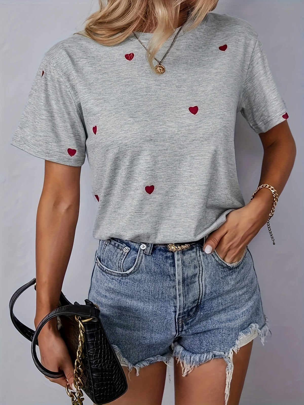 Aria Fletcher | Heart Print Cotton T-Shirt For Women