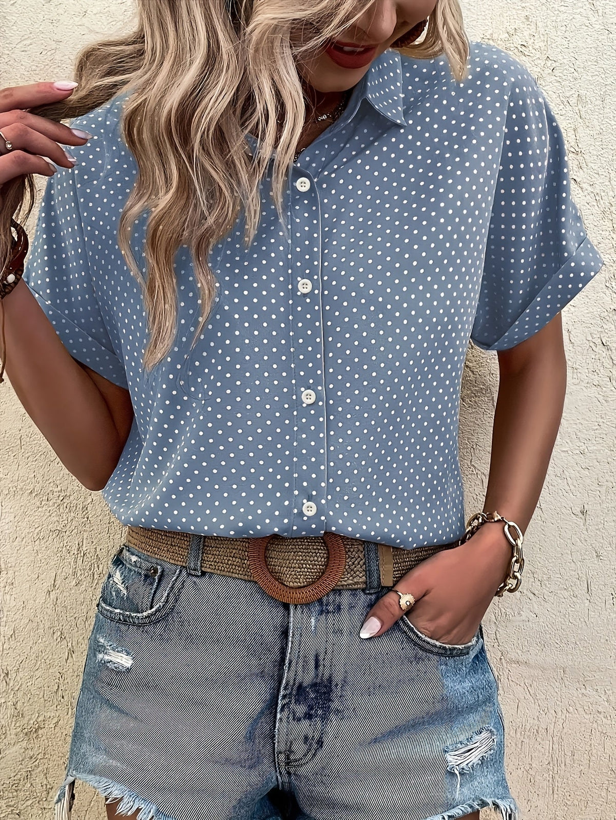 Tegan Ashworth | Polka Dot Button Blouse With Relaxed Fit For Women